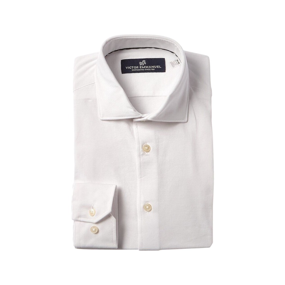 Victor Emmanuel Knit Dress Shirt Mens 17 White New Solid Cutaway Collar